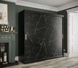MAREILLE 1 tolóajtós szekrény - 200 cm széles, fekete / fekete márvány