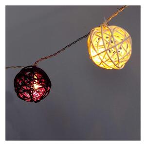 Iris Gömb alakú fonott/rattan/4m/meleg fehér + lila/20db LED-es/3xAA elemes fénydekoráció