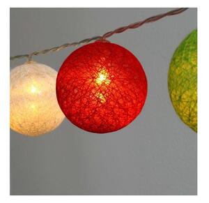 Iris Gömb alakú 6cm/színes fonott/1,5m/piros-fehér-zöld/10db LED-es/USB-s fénydekoráció