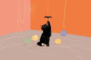 Öntapadó tapéta játékos macska labdákkal