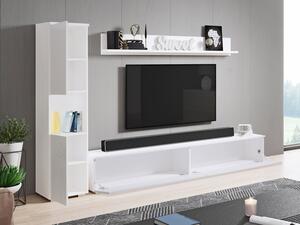 ROSALIO modern nappali szekrénysor LED világítással - wotan tölgy / csillogó fehér