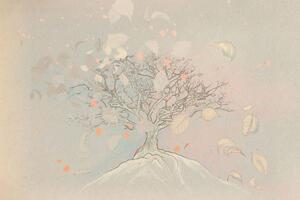 Öntapadó rajzfilm őszi fa tapéta