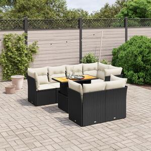 8 részes fekete polyrattan kerti ülőgarnitúra párnákkal