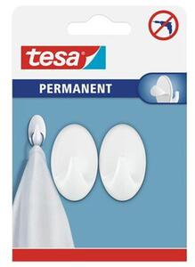 Műanyag akasztó, öntapadó, ovális, S méret, TESA, fehér, 2db/bliszt