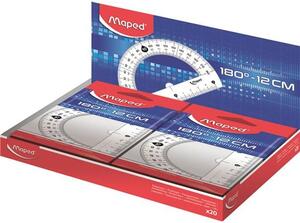 Szögmérő, műanyag 180°-os kínáló dobozos MAPED "Essentials", 20db/doboz
