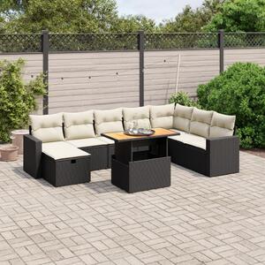 9 részes fekete polyrattan kerti ülőgarnitúra párnákkal