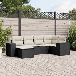 6 részes fekete polyrattan kerti ülőgarnitúra párnákkal