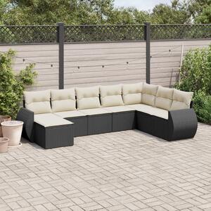 8 részes fekete polyrattan kerti ülőgarnitúra párnákkal