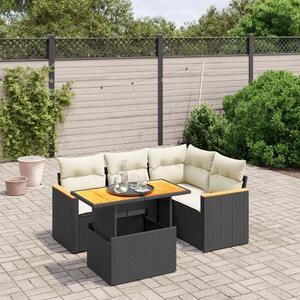5 részes fekete polyrattan kerti kanapészett párnákkal