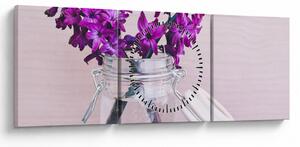 Lila virágok képe (órával) (90x30 cm)