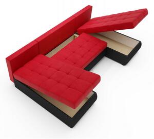 BORIS 1 modern u-alakú, kinyitható ülőgarnitúra - piros / fekete