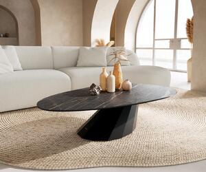 DELIFE Dohányzóasztal Edge ovális 140x75 cm Laminam® kerámia Noir Desir barna Parabi fém fekete