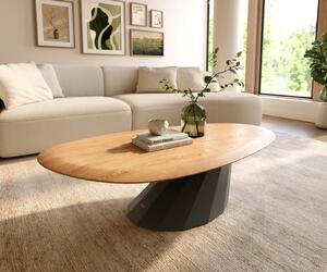 DELIFE Dohányzóasztal Edge ovális 140x75 cm tölgy természetes kerek él Parabi fém fekete