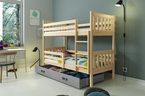 CHARIS gyerek emeletes ágy tárolóhellyel és matracokkal 80x190 - fenyő / grafit