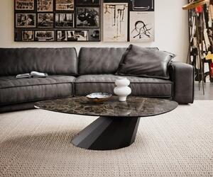 DELIFE Dohányzóasztal Edge organikus 140x76 cm Laminam® Emperador kerámia extra fényes sötétbarna Parabi fém fekete