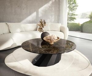 DELIFE Dohányzóasztal Edge kerek 100x100 cm Laminam® Emperador Extra Lucidato kerámia sötétbarna Parabi fém fekete