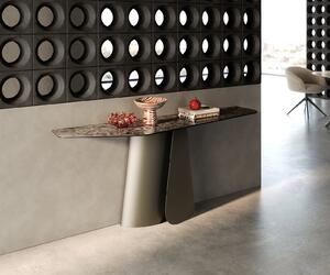 DELIFE Konzolasztal Edge poligonális 180x50 cm kerámia emperador extra fényes sötétbarna Livos fém titán effekt finish