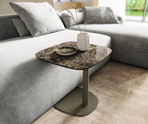 DELIFE Dohányzóasztal Edge hajóformájú 50x50 cm Laminam® Emperador kerámia extra fényes sötétbarna Eleny fém titán effekt finish