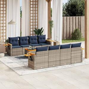 9 részes szürke polyrattan kerti ülőgarnitúra párnával