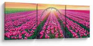 Tulipán mező és a nap képe (órával) (90x30 cm)