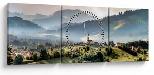 Kép - falu a ködben (órával) (90x30 cm)