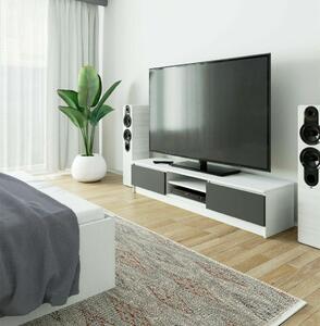Akord - CLP Stílusú Fehér/Szürke Laminált TV-Komód 160 cm, 2 Ajtós, Matt Befejezésű, ABS Szegéllyel, Összeszerelést Igényel, Ideális Modern Otthonokba