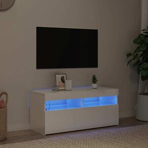 Magasfényű fehér TV-szekrény LED lámpákkal 90x35x40 cm