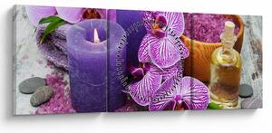 Orchideák és gyertyák képe (órával) (90x30 cm)
