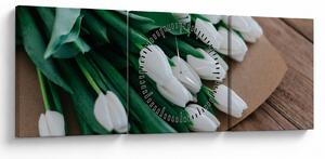 Egy csokor fehér tulipán képe (órával) (90x30 cm)