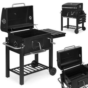 Nagyméretű kerti Faszéngrill fedővel, hőmérővel, polcokkal, kerekekkel, ingyenes fúvókával