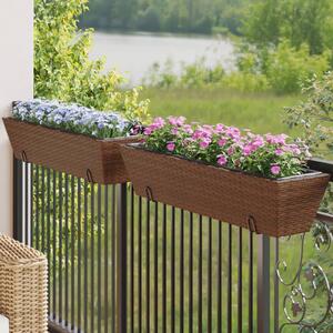 VidaXL 2 db barna polyrattan növénytartó horoggal