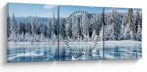 Kép a befagyott tóról és a havas fákról (órával) (90x30 cm)