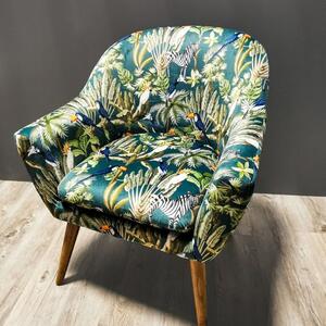 Dzsungel mintás fotel, fa lábakkal, zöld - SAFARI
