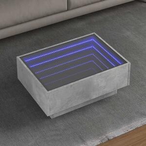 Betonszürke szerelt fa dohányzóasztal LED-del 70 x 50 x 30 cm