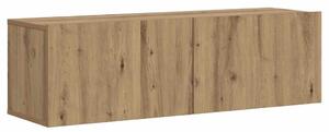 Kézműves tölgy színű szerelt fa fali TV-szekrény 100x30x30 cm
