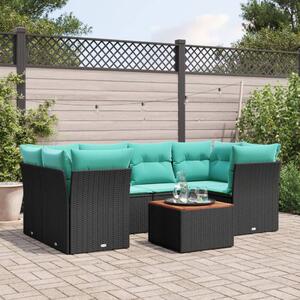 7 részes fekete polyrattan kerti ülőgarnitúra párnákkal