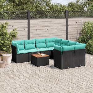 9 részes fekete polyrattan kerti ülőgarnitúra párnával