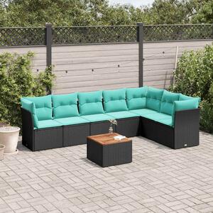 8 részes fekete polyrattan kerti ülőgarnitúra párnával