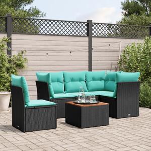 6 részes fekete polyrattan kerti ülőgarnitúra párnával