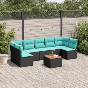 8 részes fekete polyrattan kerti ülőgarnitúra párnával