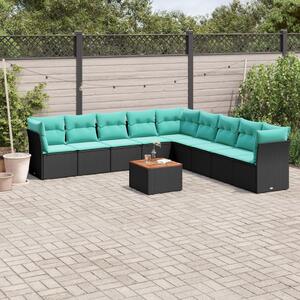 10 részes fekete polyrattan kerti ülőgarnitúra párnával