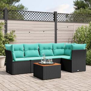 6 részes fekete polyrattan kerti ülőgarnitúra párnával