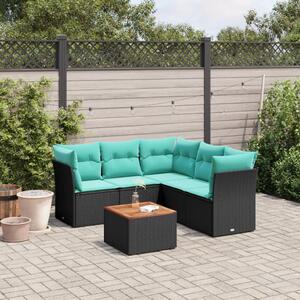 6 részes fekete polyrattan kerti ülőgarnitúra párnával
