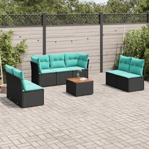 8 részes fekete polyrattan kerti ülőgarnitúra párnával