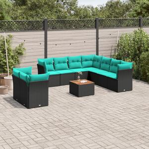 11 részes fekete polyrattan kerti ülőgarnitúra párnákkal