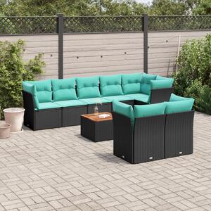9 részes fekete polyrattan kerti ülőgarnitúra párnával