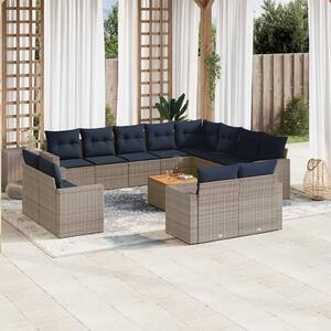 13 részes szürke polyrattan kerti ülőgarnitúra párnákkal
