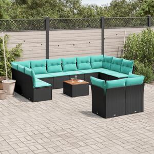 13 részes fekete polyrattan kerti ülőgarnitúra párnákkal