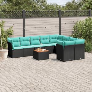 10 részes fekete polyrattan kerti ülőgarnitúra párnával