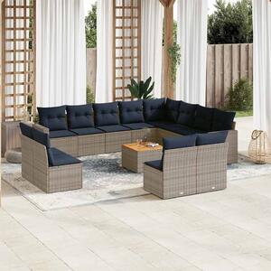 13 részes szürke polyrattan kerti ülőgarnitúra párnákkal